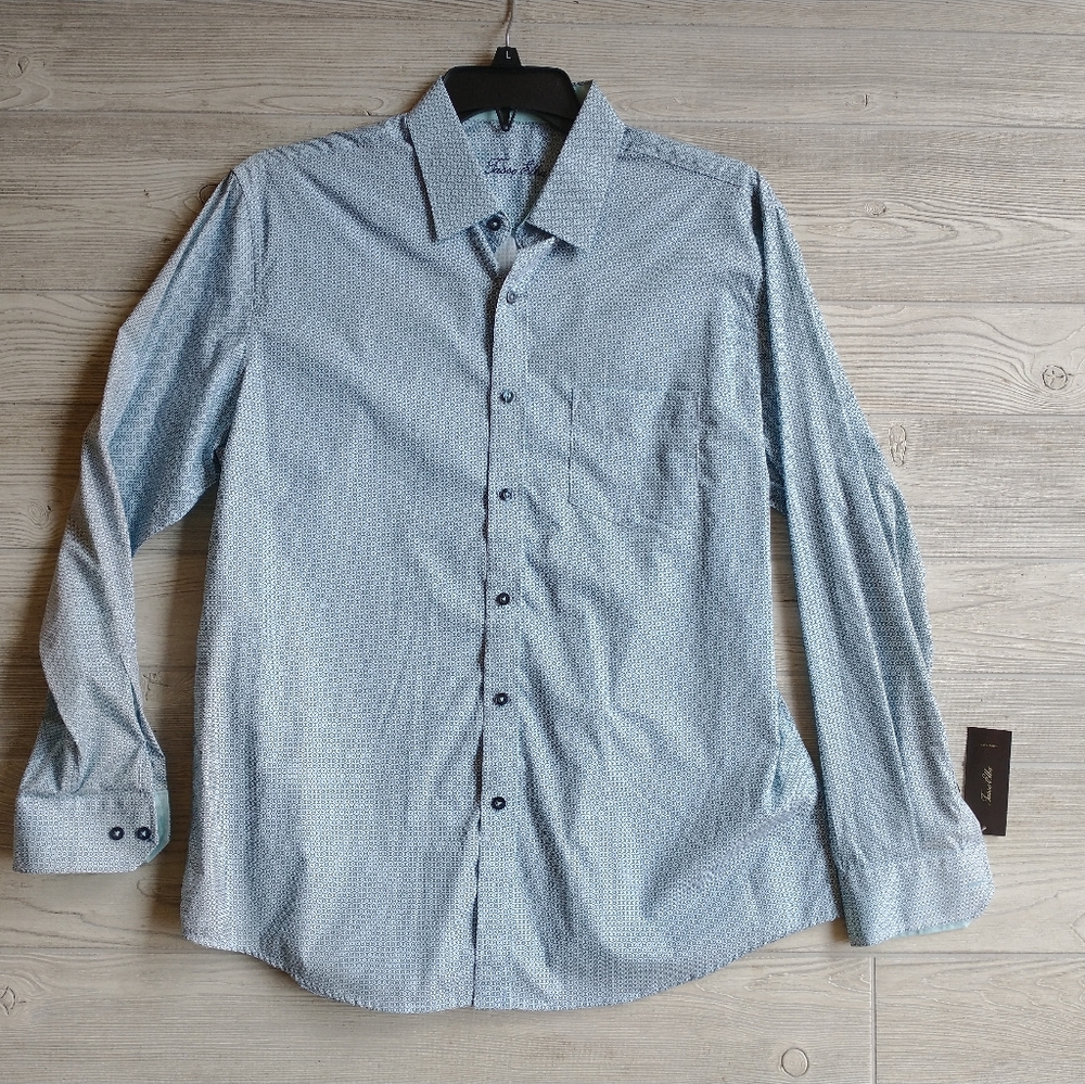 TASSO ELBA Shirt Large Men's Blue Long Sleeve Button Down Neck 16 / 16.5